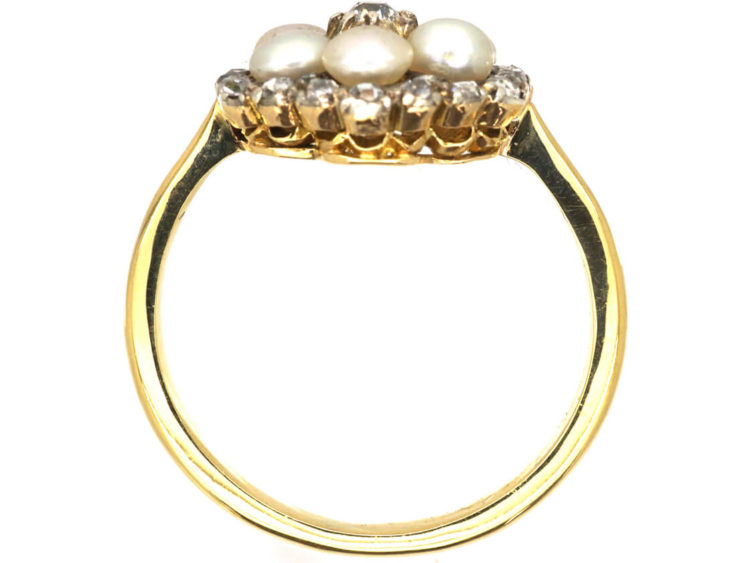 Edwardian 18ct Gold Natural Pearl & Diamond Cluster Ring