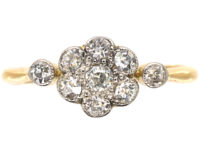 Edwardian 18ct Gold & Platinum, Diamond Cluster Ring With Diamond Set Shoulders