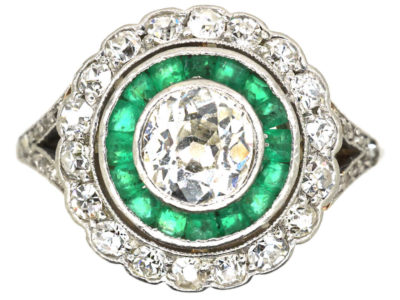Art Deco 14ct Gold & Platinum, Diamond & Emerald Target Ring Art Deco 14ct Gold & Platinum, Diamond & Emerald Target Ring