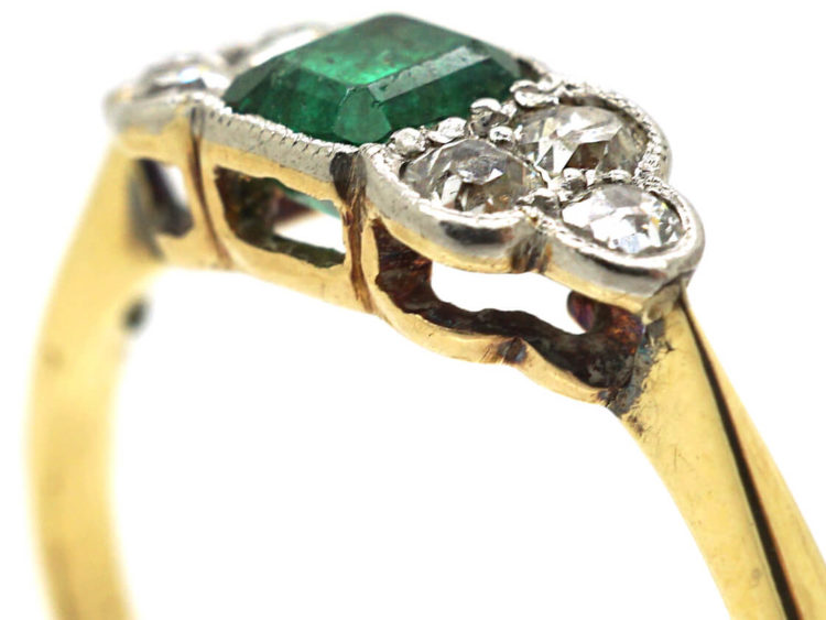 Art Deco 18ct Gold & Platinum, Emerald & Diamond Ring