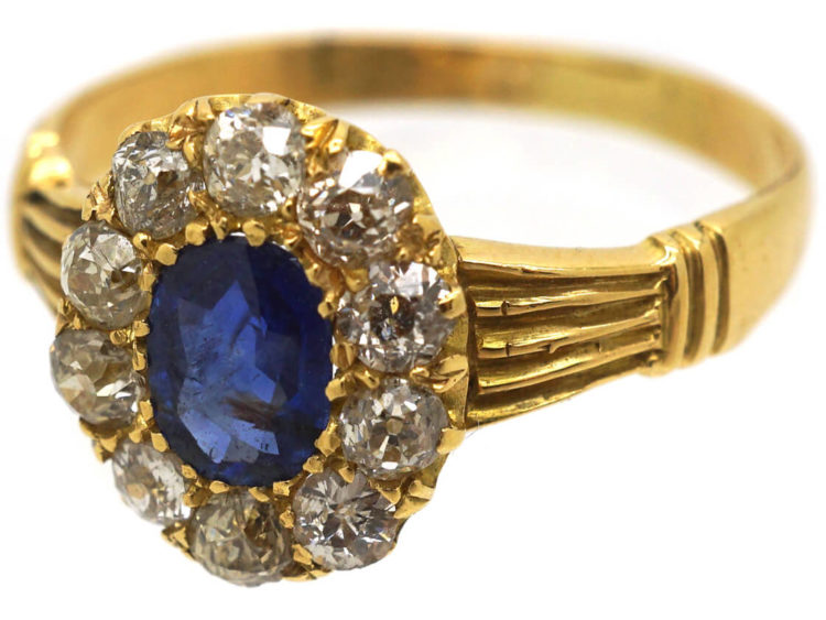 Edwardian 18ct Gold Sapphire & Diamond Oval Cluster Ring