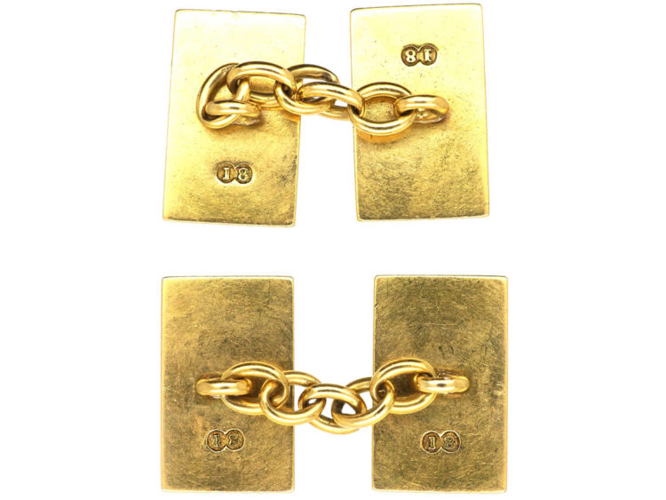 Art Deco 18ct Gold, Red & Black Enamel Rectangular Cufflinks