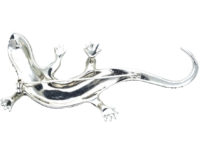 Art Deco Silver & Green & White Paste Lizard Brooch
