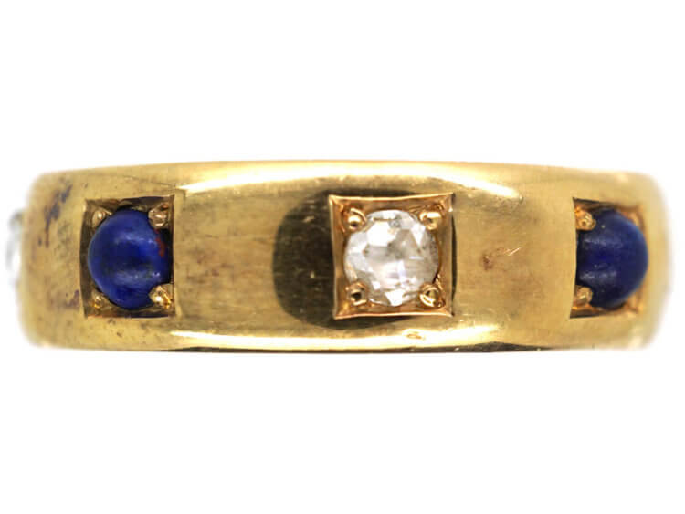 Victorian 22ct Gold Lapis Lazuli & Rose Diamond Eternity Ring