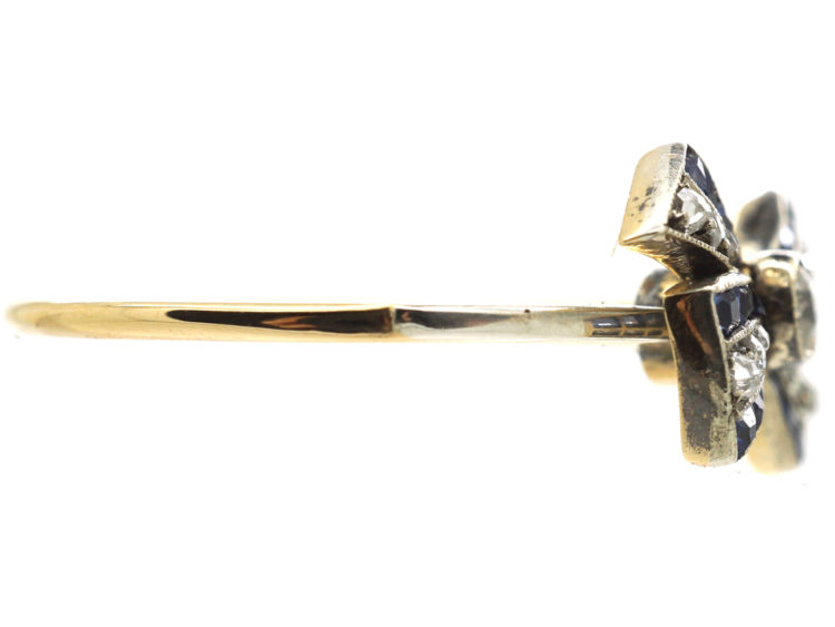 Art Deco 18ct Gold, Sapphire, Diamond & Rose Diamond Bow Ring