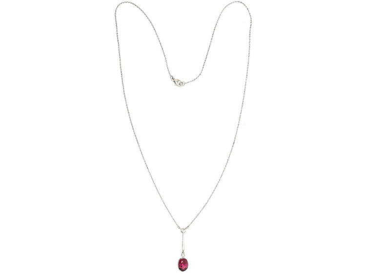 Art Deco Pink Tourmaline & Diamond Pendant on Chain