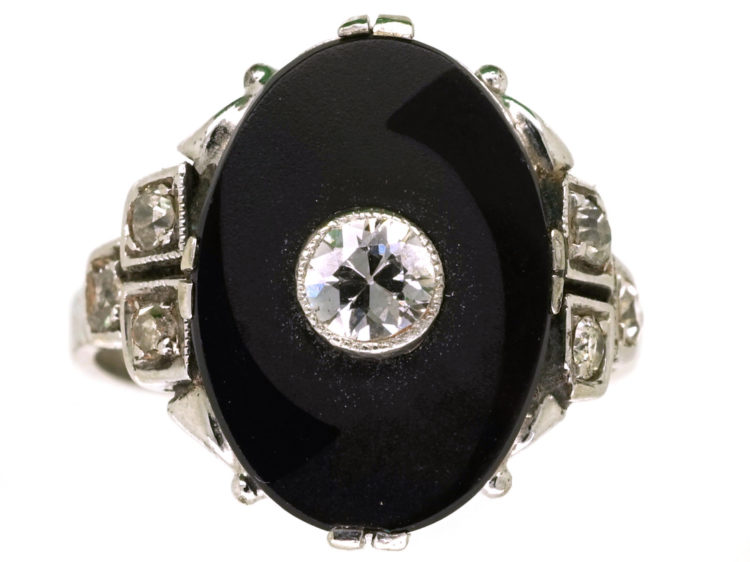 Art Deco 18ct Gold & Platinum, Onyx & Diamond Ring