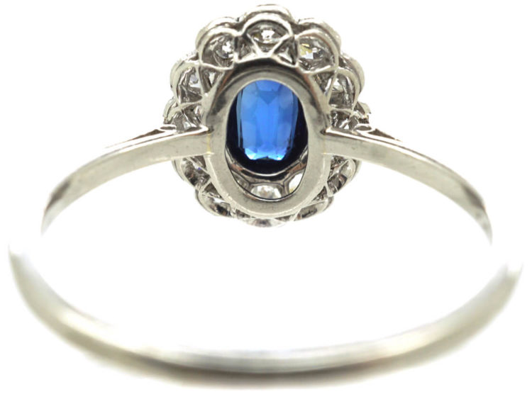 Edwardian Platinum, Sapphire & Diamond Oval Cluster Ring