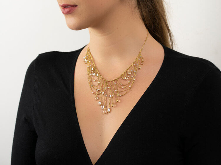 Edwardian 15ct Gold, Moonstone & Natural Pearls Festoon Necklace