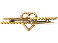 Edwardian 9ct Gold Brooch with Heart & Three Leaf Clover