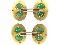 Art Deco 18ct Gold, Jade & White Enamel Oval Cufflinks