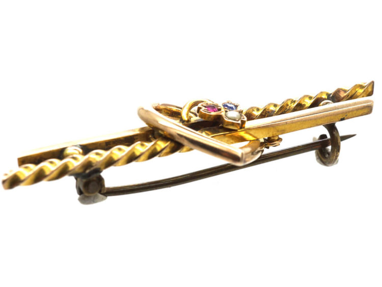 Edwardian 9ct Gold Brooch with Heart & Three Leaf Clover