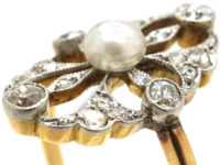 Edwardian 14ct Gold & Platinum, Pearl & Diamond Ring
