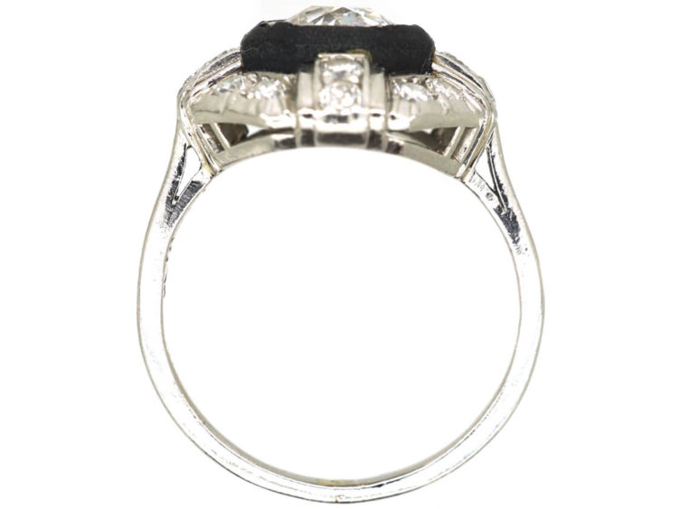 Art Deco Platinum, Diamond & Vulcanite Ring