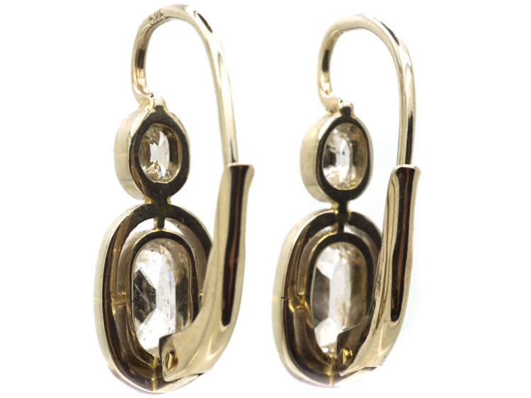 Art Deco 14ct White Gold, Two Stone Diamond Oval Drop Earrings