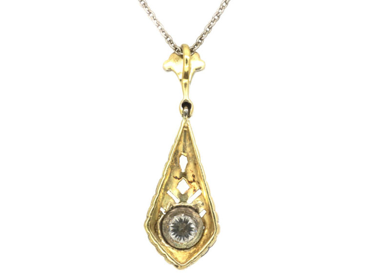 Art Deco 14ct White Gold Diamond Solitaire Pendant on 14ct White Gold Chain