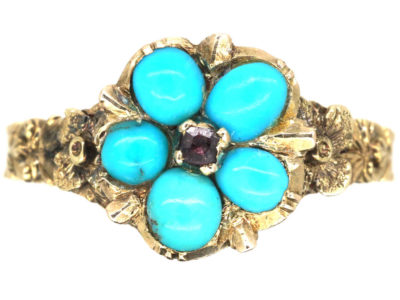Regency 15ct Gold Forget Me Not Ring set with Turquoise & Ruby Regency 15ct Gold Forget Me Not Ring set with Turquoise & Ruby