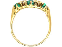 Victorian 18ct Gold, Three Stone Emerald & Diamond Ring