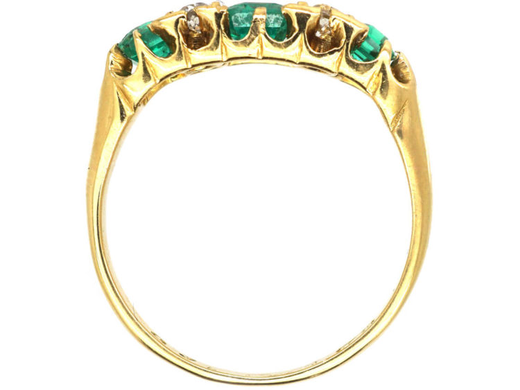 Victorian 18ct Gold, Three Stone Emerald & Diamond Ring