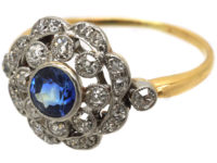 Edwardian 18ct Gold & Platinum, Sapphire & Diamond Cluster Ring