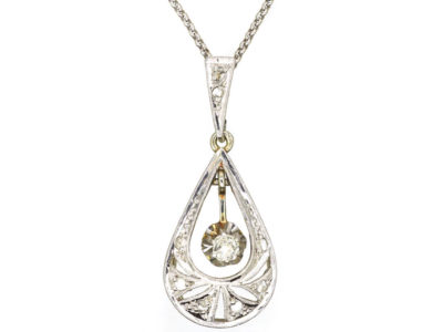 French 18ct White & Yellow Gold Art Deco Diamond Pendant on 18ct White Gold Chain