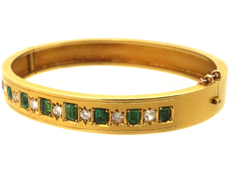 Victorian 18ct Gold Emerald & Diamond Bangle
