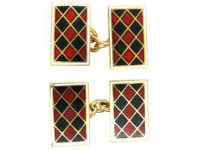 Art Deco 18ct Gold, Red & Black Enamel Rectangular Cufflinks