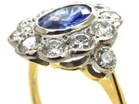 Art Deco 18ct White & Yellow Gold, Sapphire & Diamond Oval Cluster Ring