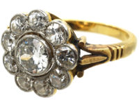 Edwardian 18ct Gold & Platinum Large Diamond Cluster Ring