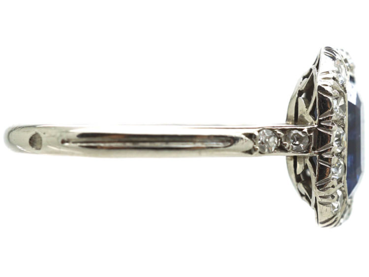 Art Deco Ceylon Sapphire & Diamond Platinum Octagonal Shaped Ring