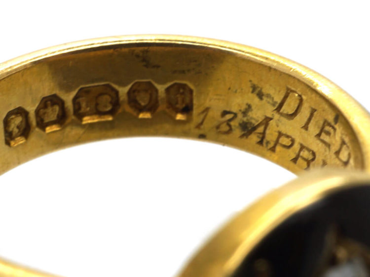 Victorian 18ct Gold, Diamond & Black Enamel Mourning Ring