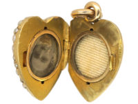 Edwardian 15ct Gold Diamond & Natural Split Pearl Pave Set Heart Locket