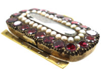 Large Georgian 9ct Gold, Flat Cut Almandine Garnet & Natural Split Pearls Clasp