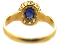 Edwardian 18ct Gold Sapphire & Diamond Oval Cluster Ring