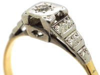 Art Deco 18ct Gold & Platinum Solitaire Diamond Ring with Stepped Shoulders