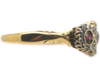 Edwardian 18ct Gold, Ruby & Diamond Triple Cluster Ring