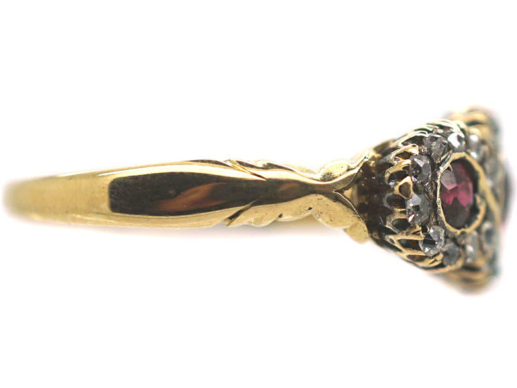 Edwardian 18ct Gold, Ruby & Diamond Triple Cluster Ring