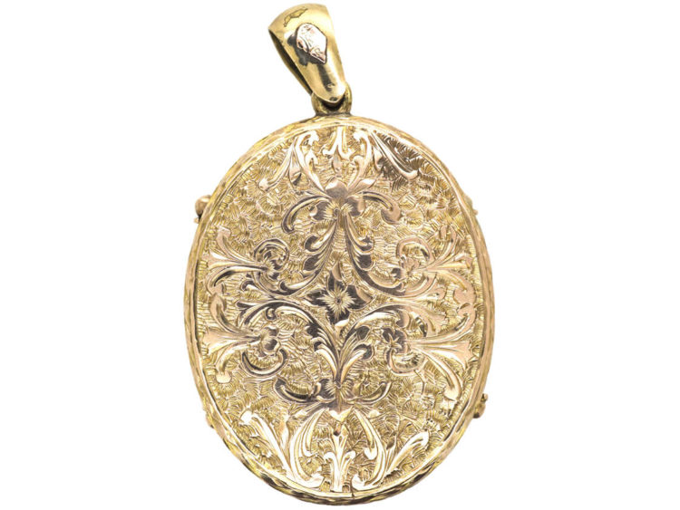 Victorian 9ct Gold, Forget Me Not Enamel & Natural Split Pearl Oval Locket
