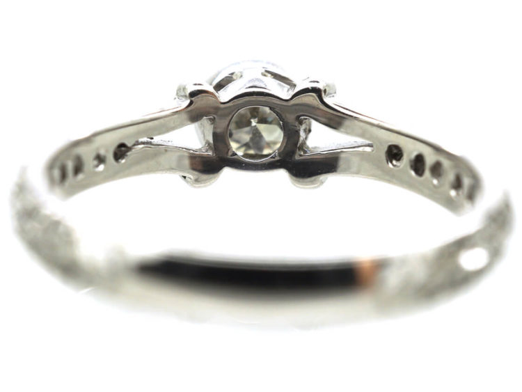 18ct White Gold Solitaire Diamond Ring with Pave Set Diamond Shoulders