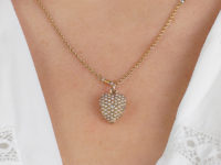 Edwardian 15ct Gold Diamond & Natural Split Pearl Pave Set Heart Locket