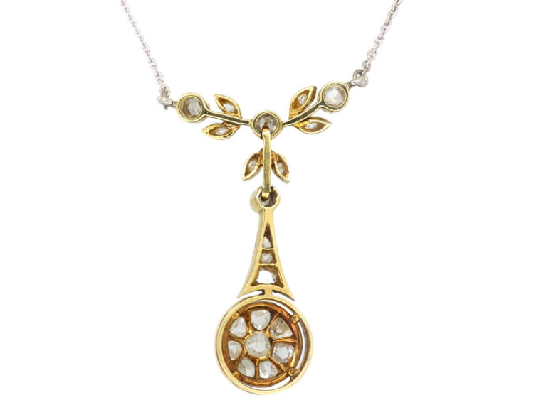 Edwardian 15ct Gold & Platinum Rose Diamond Pendant on Chain