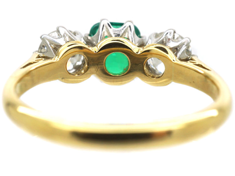 Art Deco 18ct Gold & Platinum, Emerald & Diamond Three Stone Ring