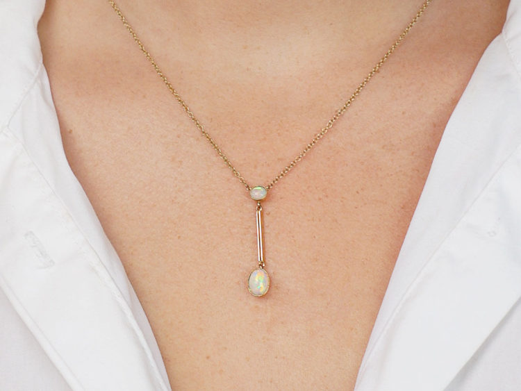 Art Deco 9ct Gold & Opal Pendant on Chain