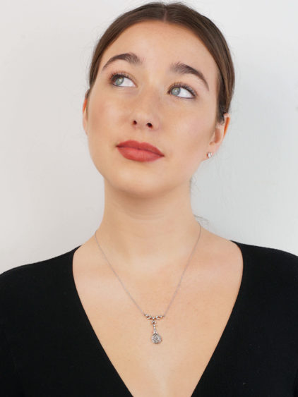 Edwardian 15ct Gold & Platinum Rose Diamond Pendant on Chain