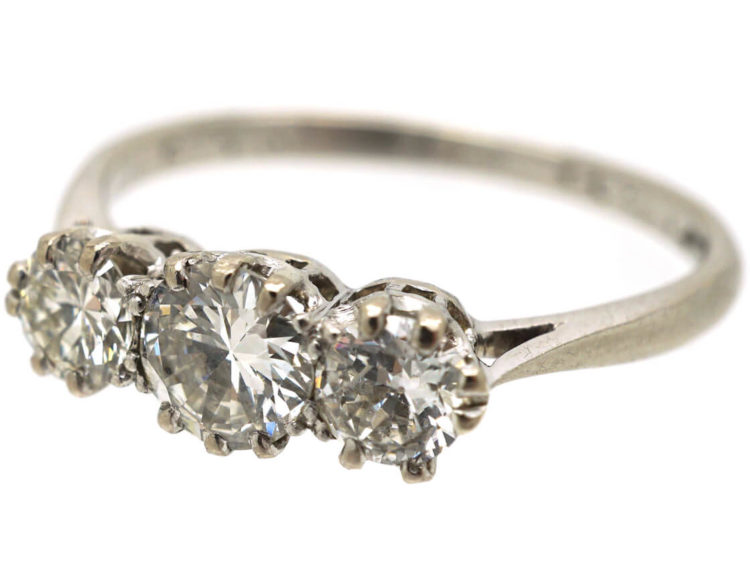 Art Deco Platinum, Three Stone Diamond Ring