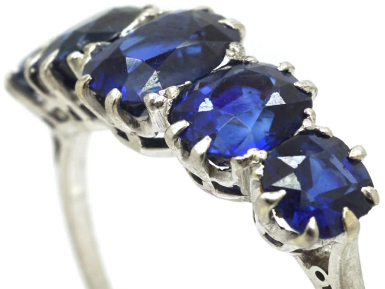 Art Deco Platinum, Five Stone Sapphire Ring