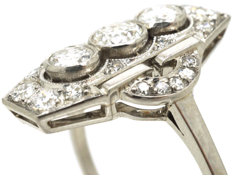 Art Deco Platinum & Diamond Geometric Ring