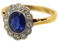 Edwardian 18ct Gold & Platinum, Sapphire & Diamond Oval Cluster Ring