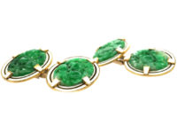 Art Deco 18ct Gold, Jade & White Enamel Oval Cufflinks