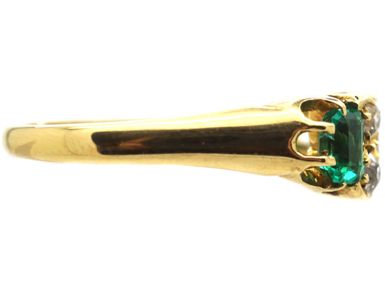 Victorian 18ct Gold, Three Stone Emerald & Diamond Ring
